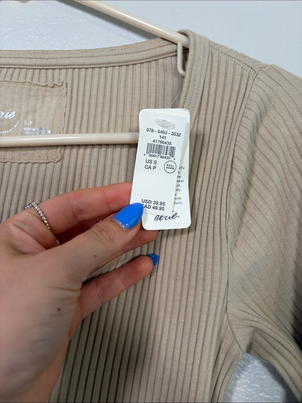 NWT Aerie Essential Layering Long Sleeve in Empire Cream Tan - S - Picture 4 of 6